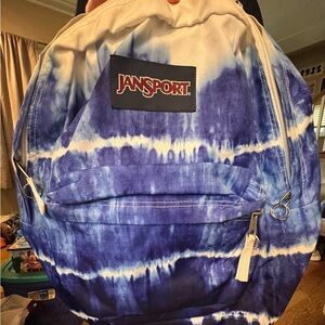 JanSport White and Blue Tie-Dye Backpack